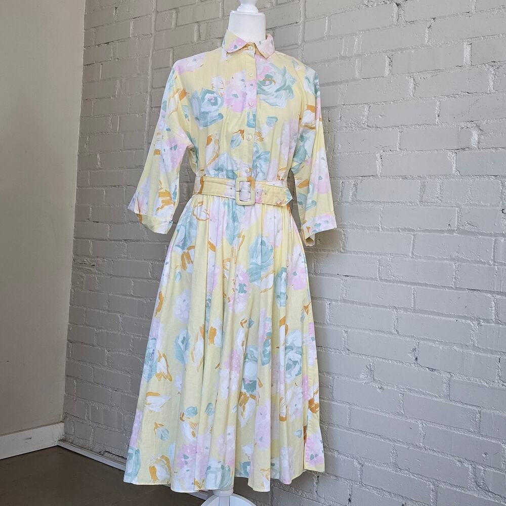 Vintage The American Shirt Pastel Watercolor Floral Cottagecore Cotton Dress